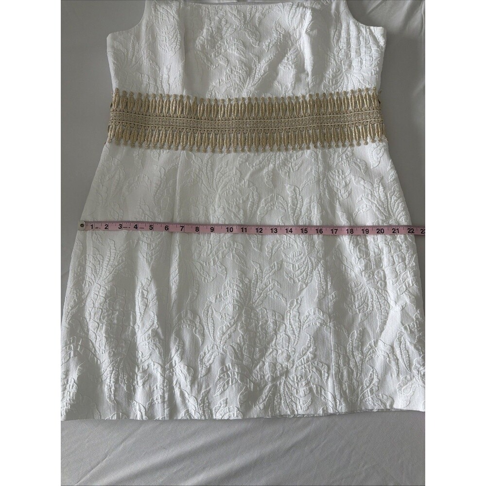 Lilly Pulitzer Rubina Stretch Dress Sz 16 White Floral Jacquard Gold Trim EUC - Picture 10 of 13